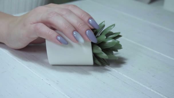 Gotowy manicure na rękę w salonie manicure — Wideo stockowe