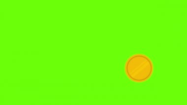 Yeşil arka plana altın sikkeler düşüyor. Hareket grafikleri