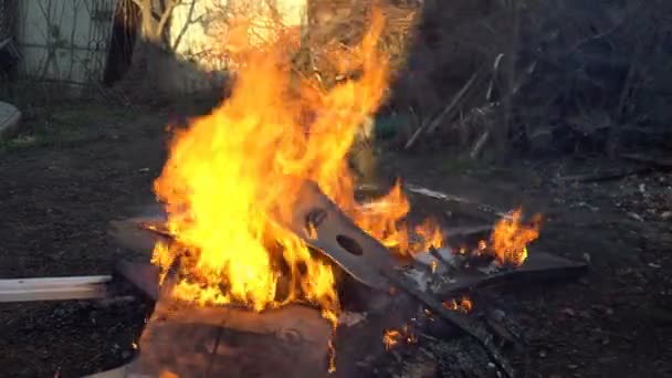 Gitaar branden in het vuur — Stockvideo