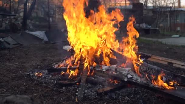 Un montón de cosas se queman en el fuego — Vídeo de stock