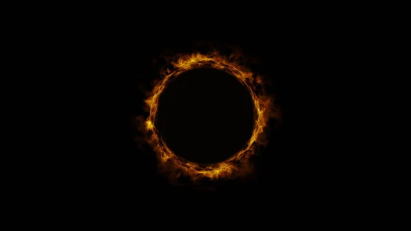 Bright shimmering ring of fire. Fire portal. Black background. Motion graphics.
