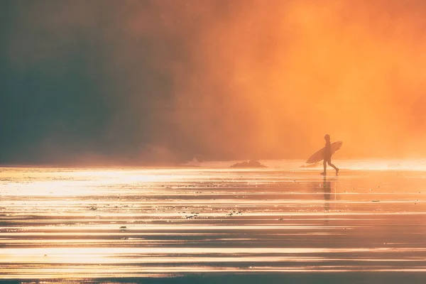 Surfer Zonsondergang Met Mooi Licht — Stockfoto