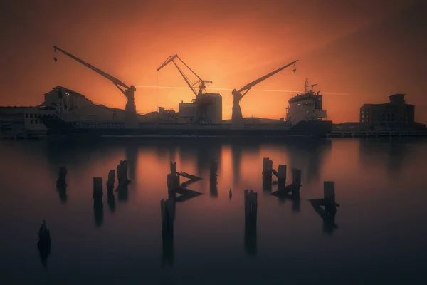 Port Industriel Avec Navire Grues Zorrozaurre Bilbao — Photo