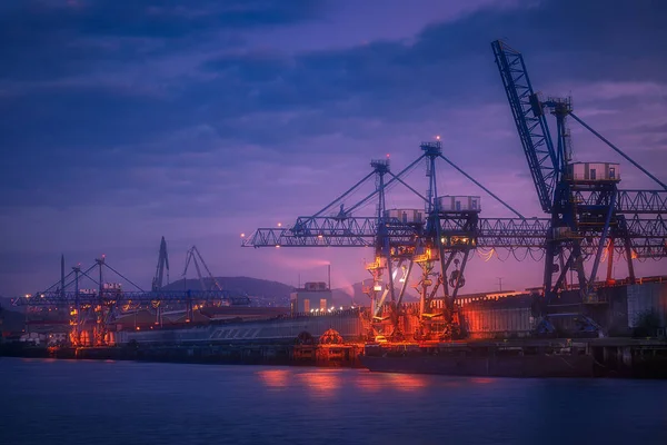 Industrial Background Cranes Sestao Port — Stock Photo, Image
