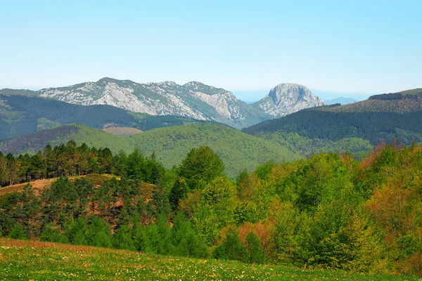 Spring landscape with Mugarra mountain in Urkiola — Stock Photo, Image