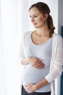 Pencereden bakarak sevgi hamile kadın 