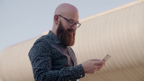 Hipster Businessman Using Smart Phone Outdoors — Stock Video