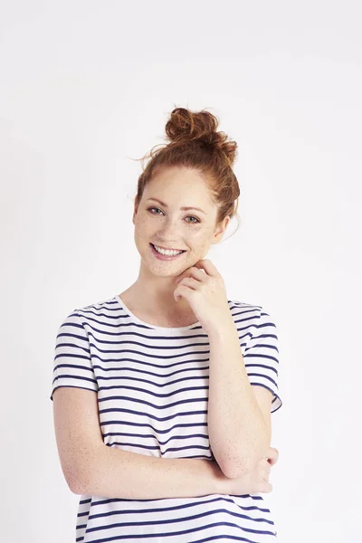 Portrait Beautiful Girl Red Hair Freckles Studio — Stock Photo, Image