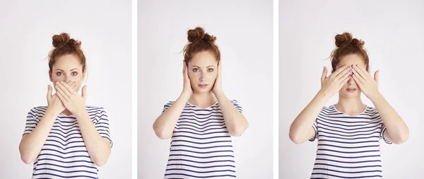 Portrait Young Woman Covering Parts Face — Stock Photo, Image