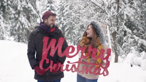 Cheerful Couple Wish You Merry Christmas — Stock Video