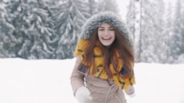 Dağlarda Cheeful Kadın Portresi — Stok video