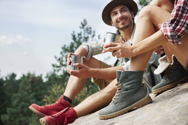Hikers drinking coffee during a short break