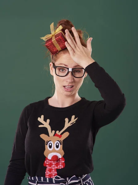 Mujer Decepcionada Tiempo Navidad — Foto de Stock