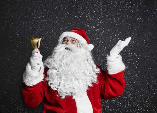 Santa Claus Handbell Snow Falling — Stock Photo, Image