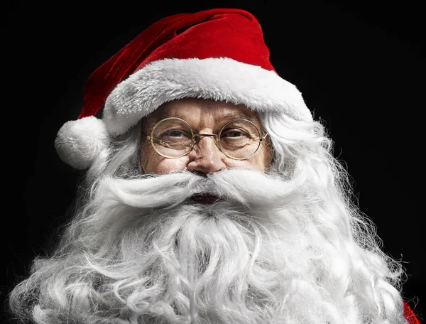 Santa Claus Ludzkiej Twarzy Czarnym Tle — Zdjęcie stockowe