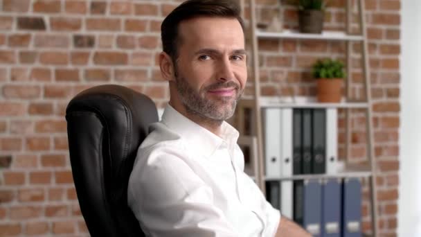 Porträt Eines Lächelnden Geschäftsmannes Seinem Büro — Stockvideo