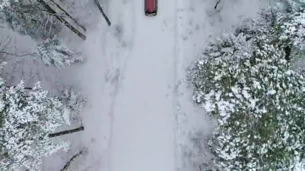 Vista Aérea Del Coche Carretera Hermosos Paisajes Invierno — Vídeo de stock