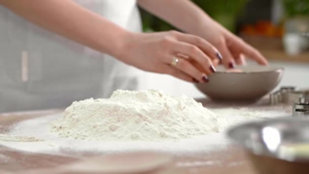 Woman Hands Breaking Egg — Stock Video