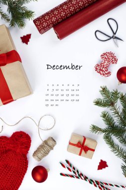 Duvar takvimi sayfasından Aralık 