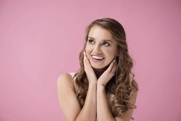 Excited Girl Looking Copy Space — Stock Photo, Image