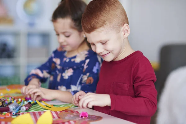 Happy Siblings Preparing Decorations Easter Time — Stock Photo, Image