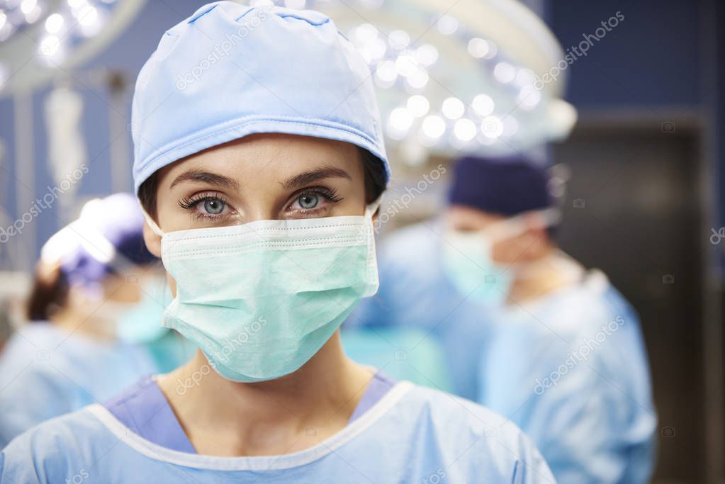 Portrait of female surgeon in the operating room 