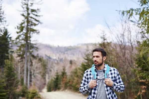 stock image Mature man with backpack enjoying the view