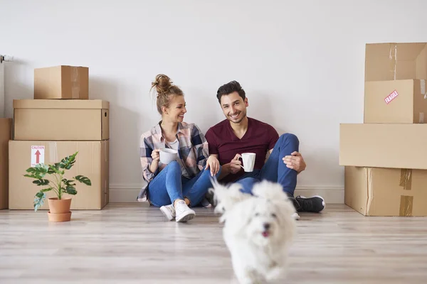 Casal Alegre Relaxante Nova Casa — Fotografia de Stock