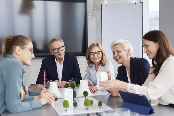 Business talks at conference table