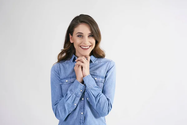 Portrait Jeune Femme Souriante Studio Tourné — Photo