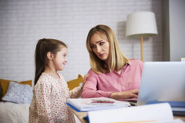 Bored Girl Hard Working Young Mummy Home Office — Stock Photo, Image