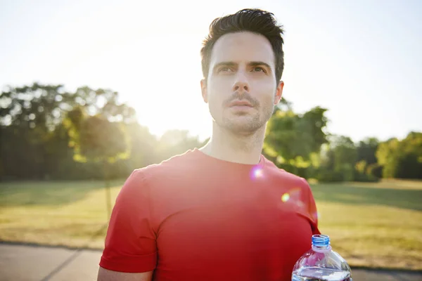 Young Man Drinking Water Hard Workout — Stock Photo, Image