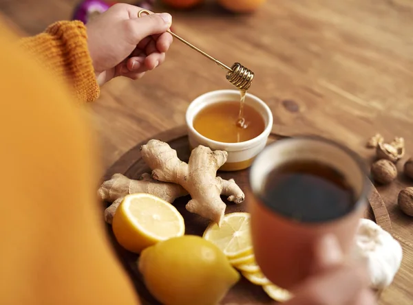 Warming Tea Honey Lemon Ginger — Stock Photo, Image