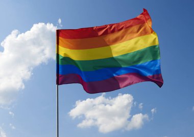 Close up of rainbow flag waving outside   clipart