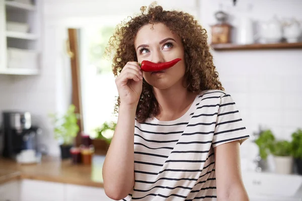 Pimienta Chile Utilizada Como Bigote Divertido —  Fotos de Stock