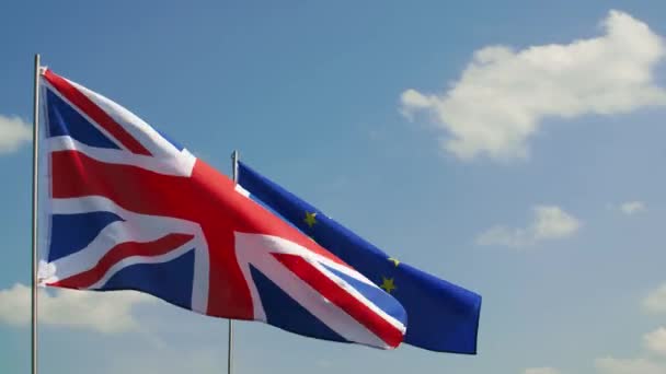Video Der Britischen Flagge Und Der Europäischen Gewerkschaftsfahne — Stockvideo
