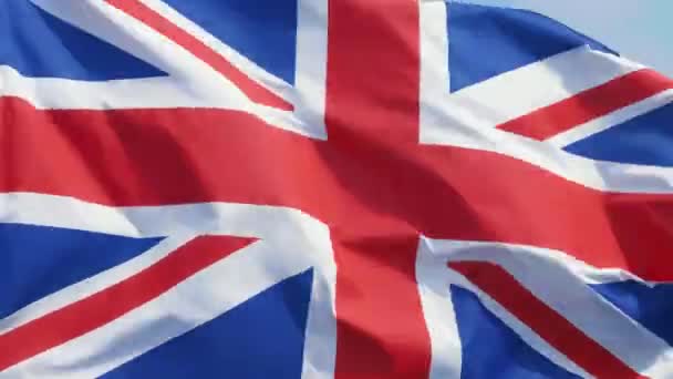 Μεγάλη Βρετανική Σημαία Που Χαιρετάει Τον Ουρανό Των Μπλουζ — Αρχείο Βίντεο