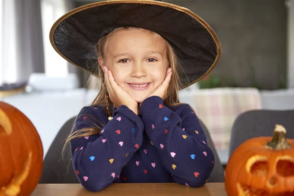 Portrait Smiling Girl Witch Costume — Stock Photo, Image