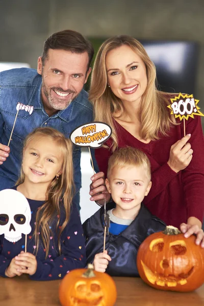 Playful Family Halloween Masks — Stock Photo, Image