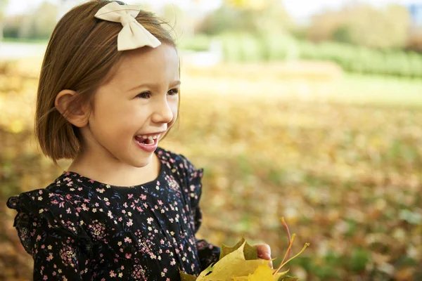 Счастливая Девушка Осенними Листьями — стоковое фото