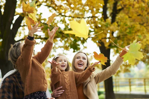 Família Feliz Pegando Folhas Outonais — Fotografia de Stock