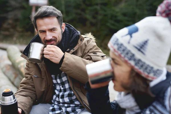 Beber Caliente Bosque Otoño — Foto de Stock