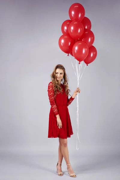 Beautiful Young Woman Bunch Balloons — Stock Photo, Image