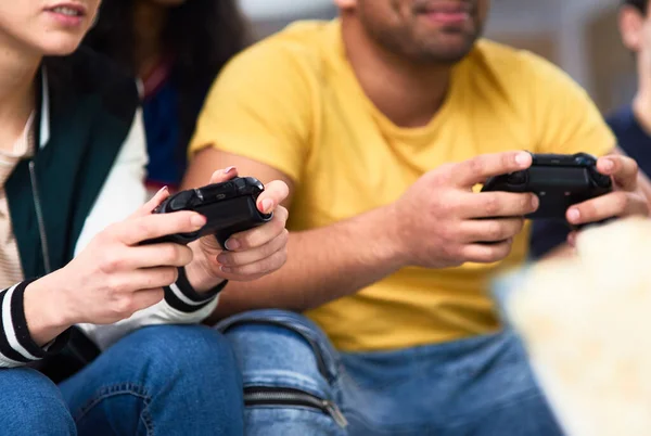 Detalhe Competição Jogando Console Jogos — Fotografia de Stock