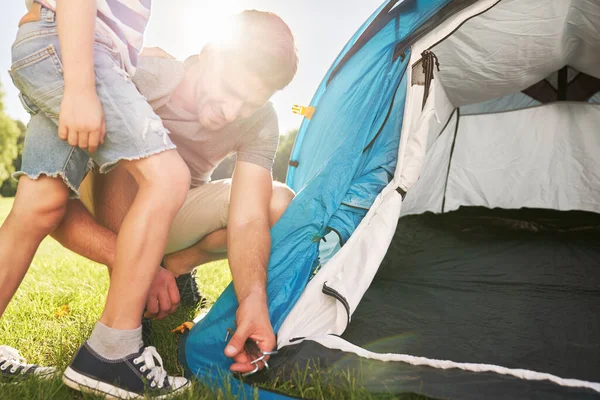 Son Och Far Tält Camping — Stockfoto