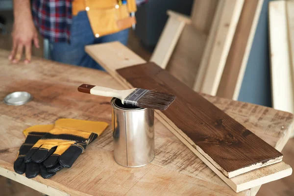 Table Travail Prête Travailler Avec Des Boîtes Peinture Des Planches — Photo