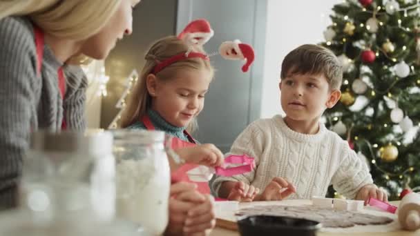 Video Där Familjen Skär Pepparkakor Med Kaksax Skjuten Med Red — Stockvideo