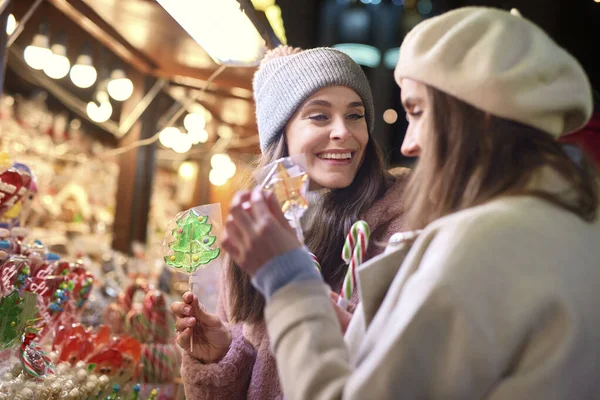 Grand Choix Bonbons Sur Marché Noël Nuit — Photo