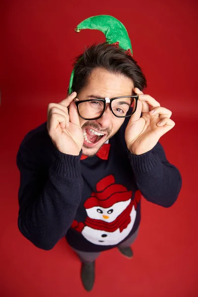 High Angle View Funny Nerd Man Glasses — Stock Photo, Image