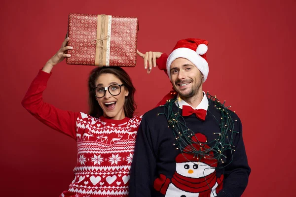 Paar Een Geweldige Kerststemming — Stockfoto
